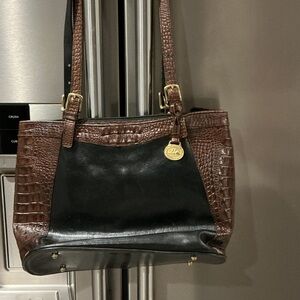 Brahmin Black and Brown Croc-Embossed Shoulder Bag
